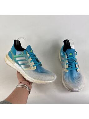 Adidas ultraboost 20 mens 10.5 blue shimmer white signal cyan athletic sneakers